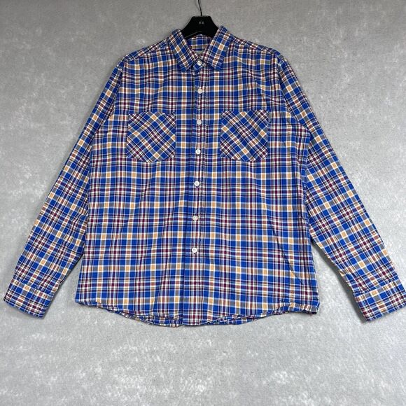 Carhartt Shirt Mens Size Large Blue Orange Red Plaid Long Sleeve Button Down - Picture 1 of 12